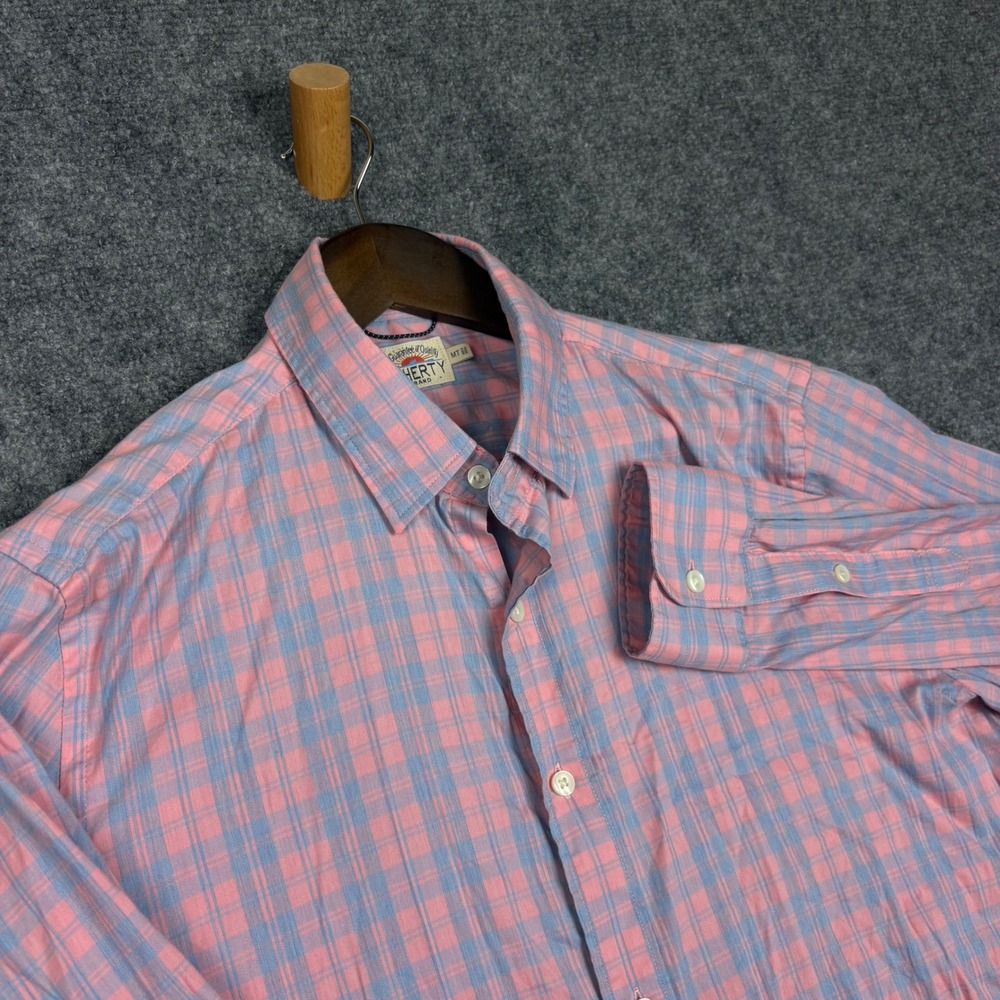 Faherty Brand Mens Medium Tall MT Pink Blue Plaid Supima Cotton Button Shirt
